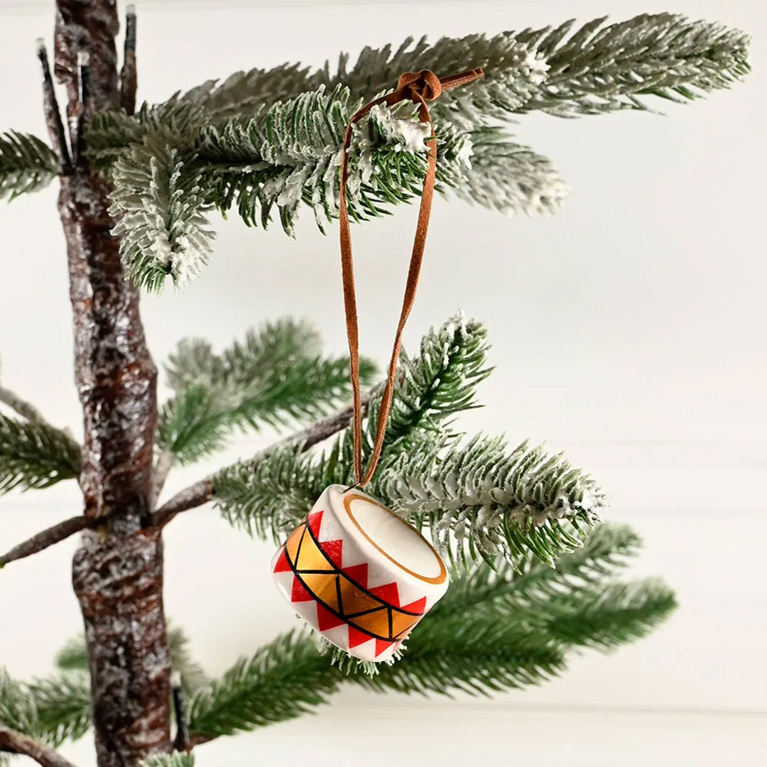 Trommel-Ornament zum Aufhängen, 4 cm rot/weiß