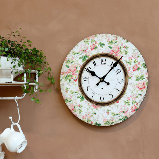 Chic Antique - Wanduhr mit Blumenmuster Ø34 cm in Französischem Grau