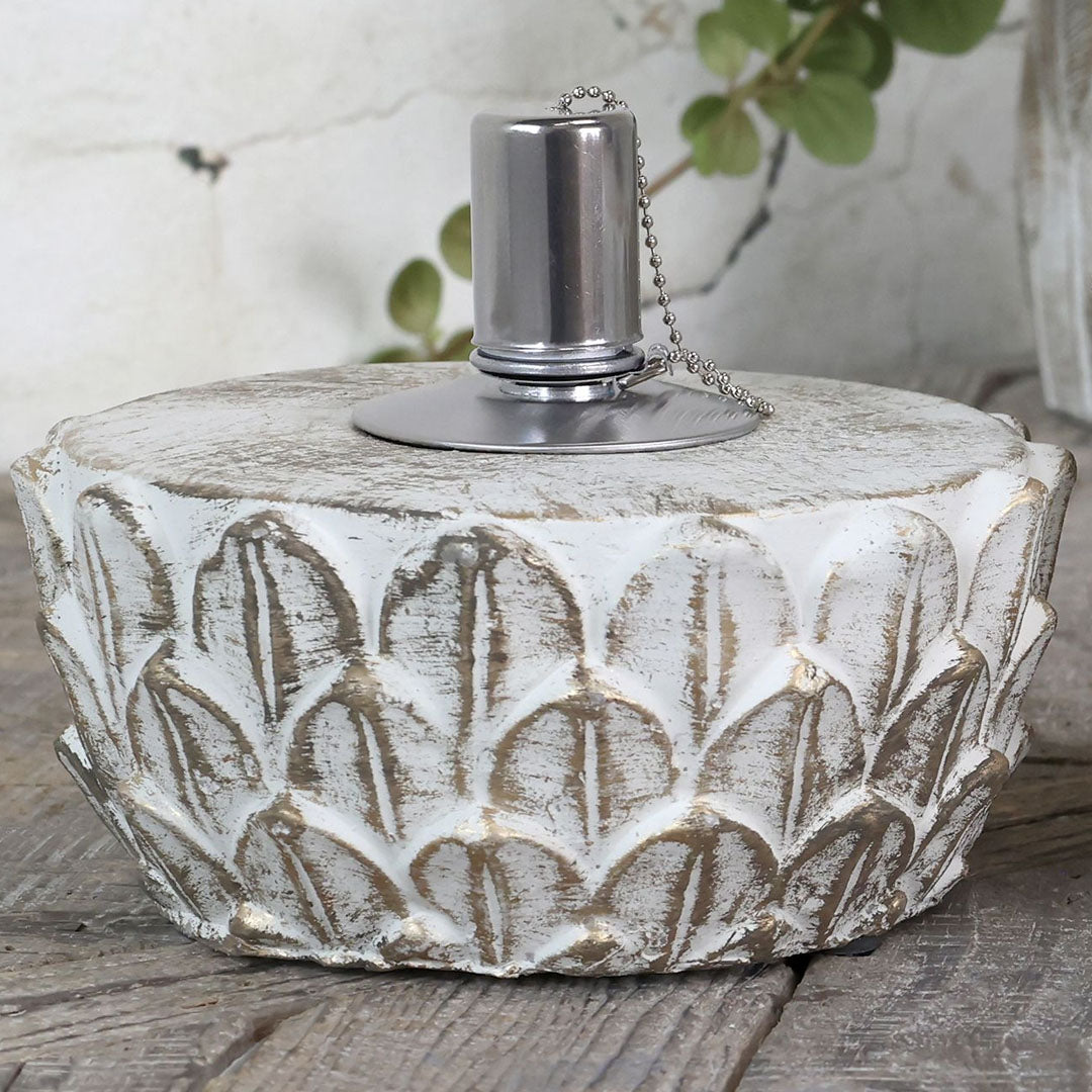 Chic Antique Öllampe – H11 x Ø14,5 cm | Cremefarbener Zement & Metall