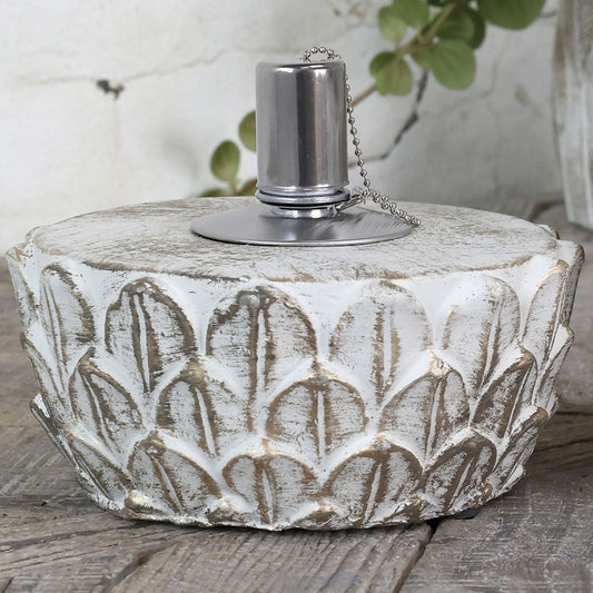 Chic Antique Öllampe – H11 x Ø14,5 cm | Cremefarbener Zement & Metall
