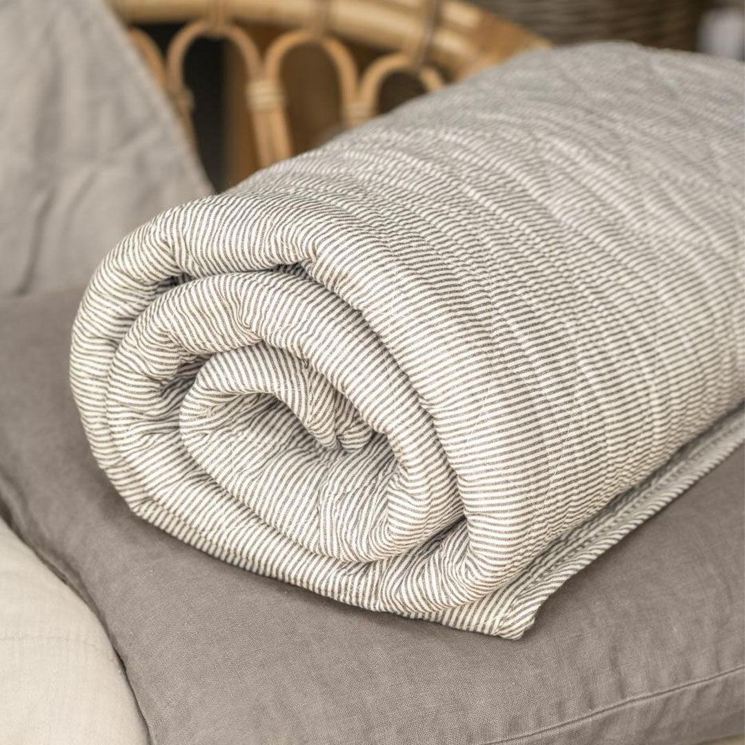 Ib Laursen - Quilt Steppdecke weiss/erdfarbenen gestreift 130x180 cm