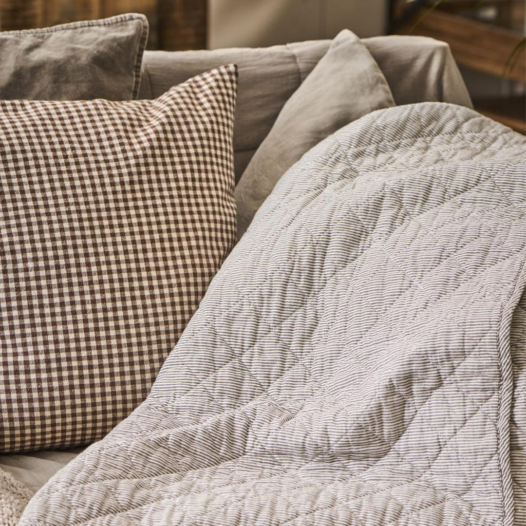 Ib Laursen - Quilt Steppdecke weiss/erdfarbenen gestreift 130x180 cm
