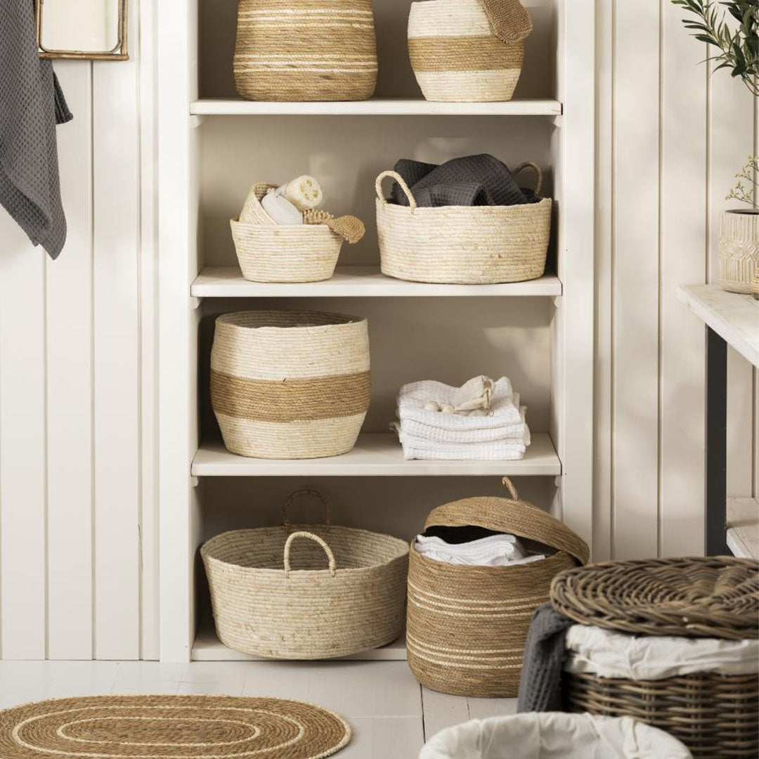 Ib Laursen - Türmatte oval Natur mit Creme Streifen 55x75 cm