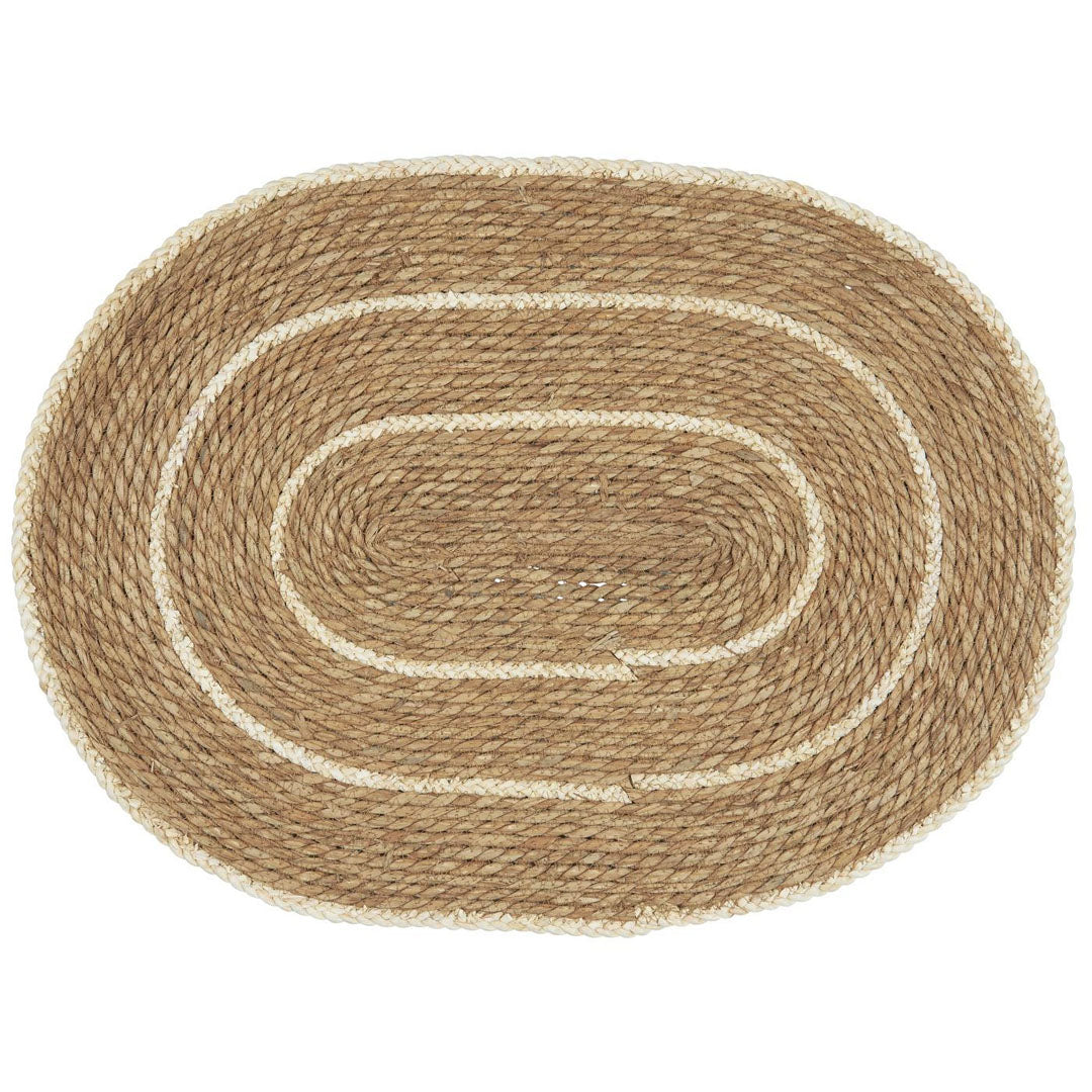 Ib Laursen - Türmatte oval Natur mit Creme Streifen 55x75 cm