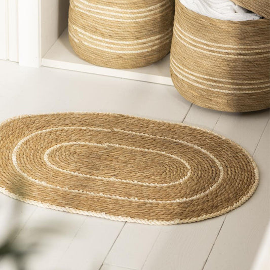Ib Laursen - Türmatte oval Natur mit Creme Streifen 55x75 cm