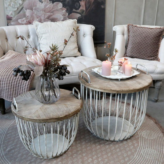 Chic Antique - Couchtisch-Set mit Holzdeckel - Weiß