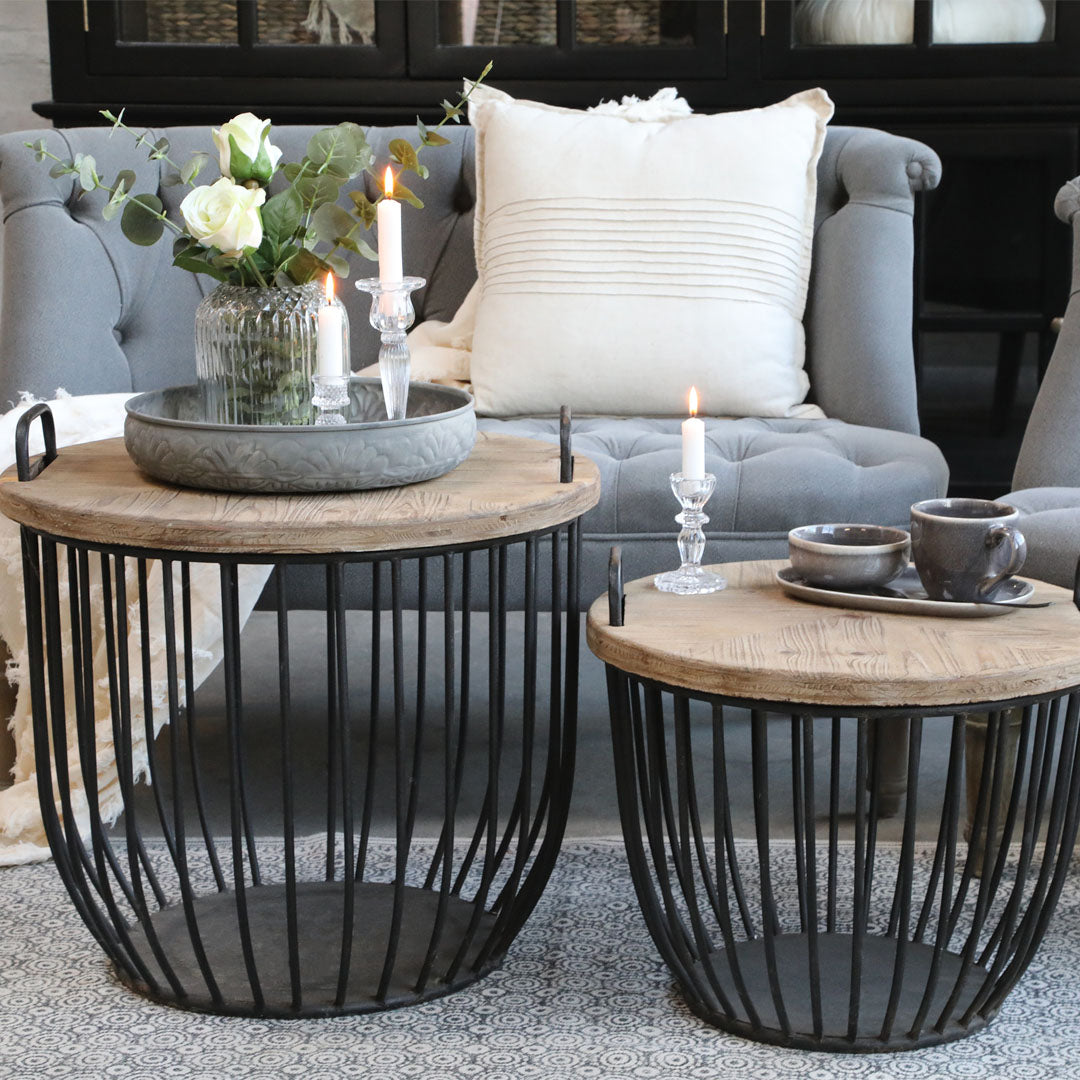 Chic Antique - Couchtisch-Set mit Holzdeckel - Schwarz