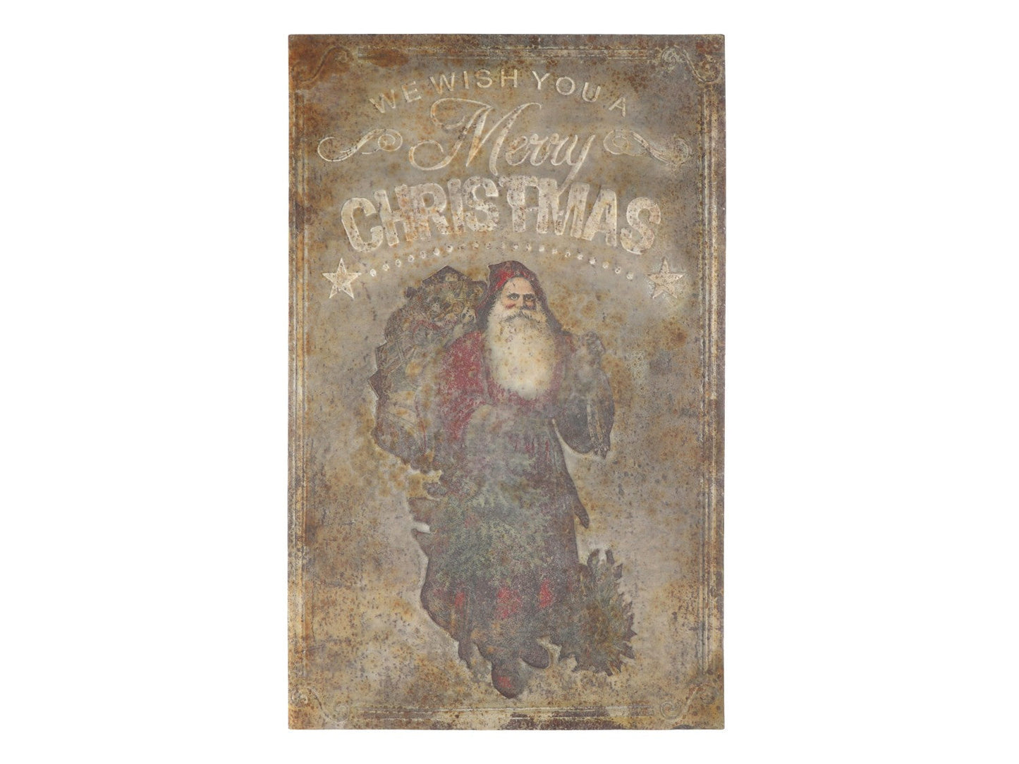 Chic Antique - Großes Vintage-Schild mit Weihnachtsmann, 100x64 cm