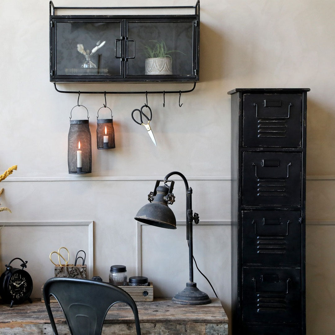 Chic Antique - Vintage Industrie-Tischlampe in Antik-Schwarz