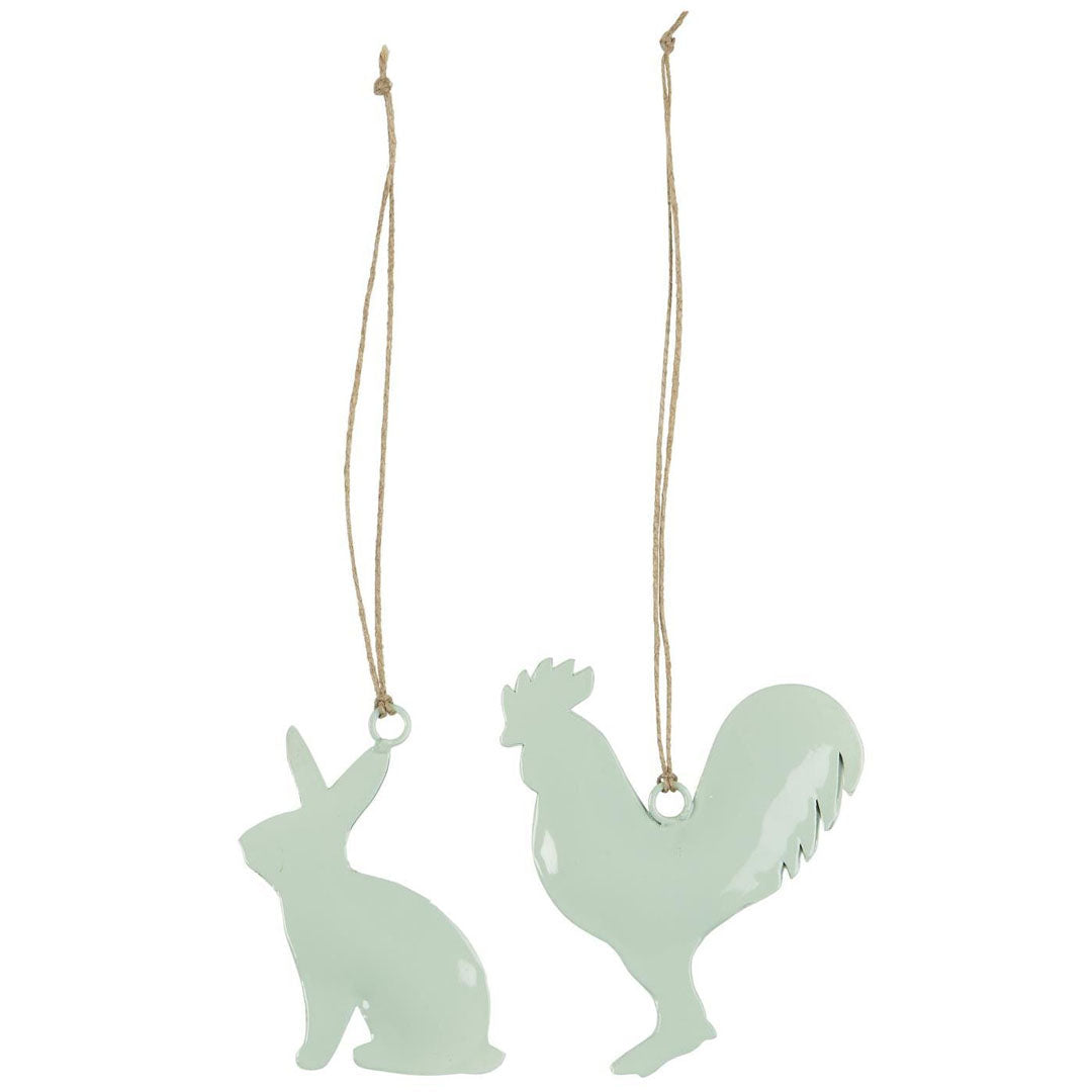 Ib Laursen - Anhänger mit Juteschnur Hase/Hahn in Green Tea - 2 Stück