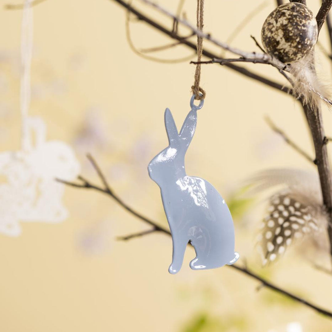 Ib Laursen - Anhänger mit Juteschnur Hase/Hahn in Hellblau - 2 Stück