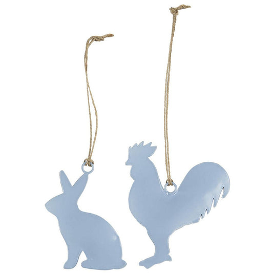 Ib Laursen - Anhänger mit Juteschnur Hase/Hahn in Hellblau - 2 Stück
