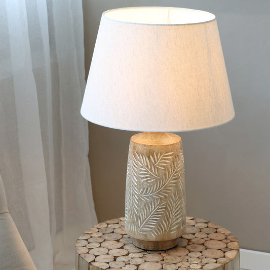 Chic Antique - Tischlampe Naturholzfuß mit Leinenschirm H57 cm