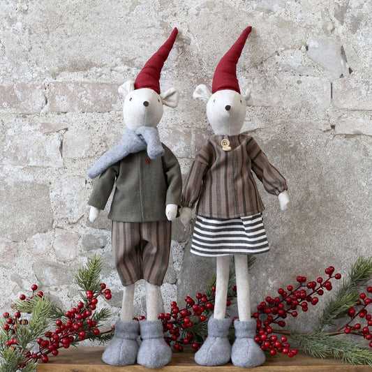 Chic Antique - Asger und Agnes Weihnachtsmäuse stehend, 52 cm, Set von 2