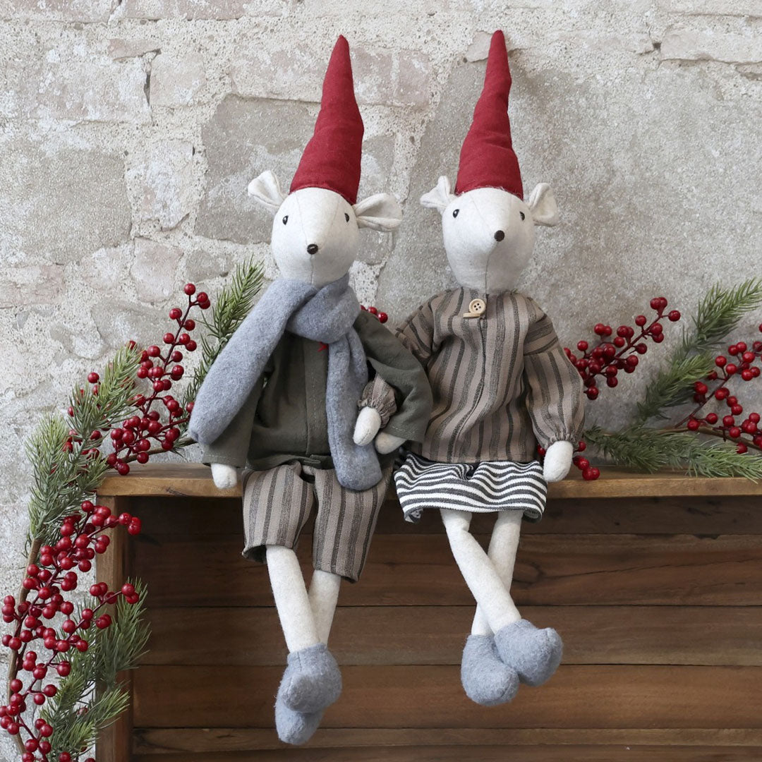 Chic Antique - Asger und Agnes Weihnachtsmäuse sitzend, 60 cm, Set von 2