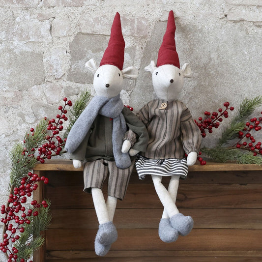 Chic Antique - Asger und Agnes Weihnachtsmäuse sitzend, 60 cm, Set von 2