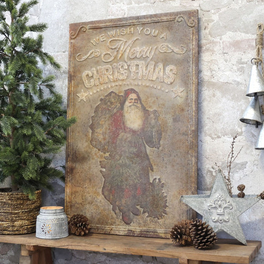 Chic Antique - Großes Vintage-Schild mit Weihnachtsmann, 100x64 cm