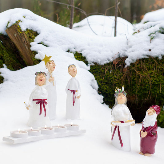 Harvesttime - Lucia-Parade Komplett -5 Figuren und Kerzentablett für Teelichter