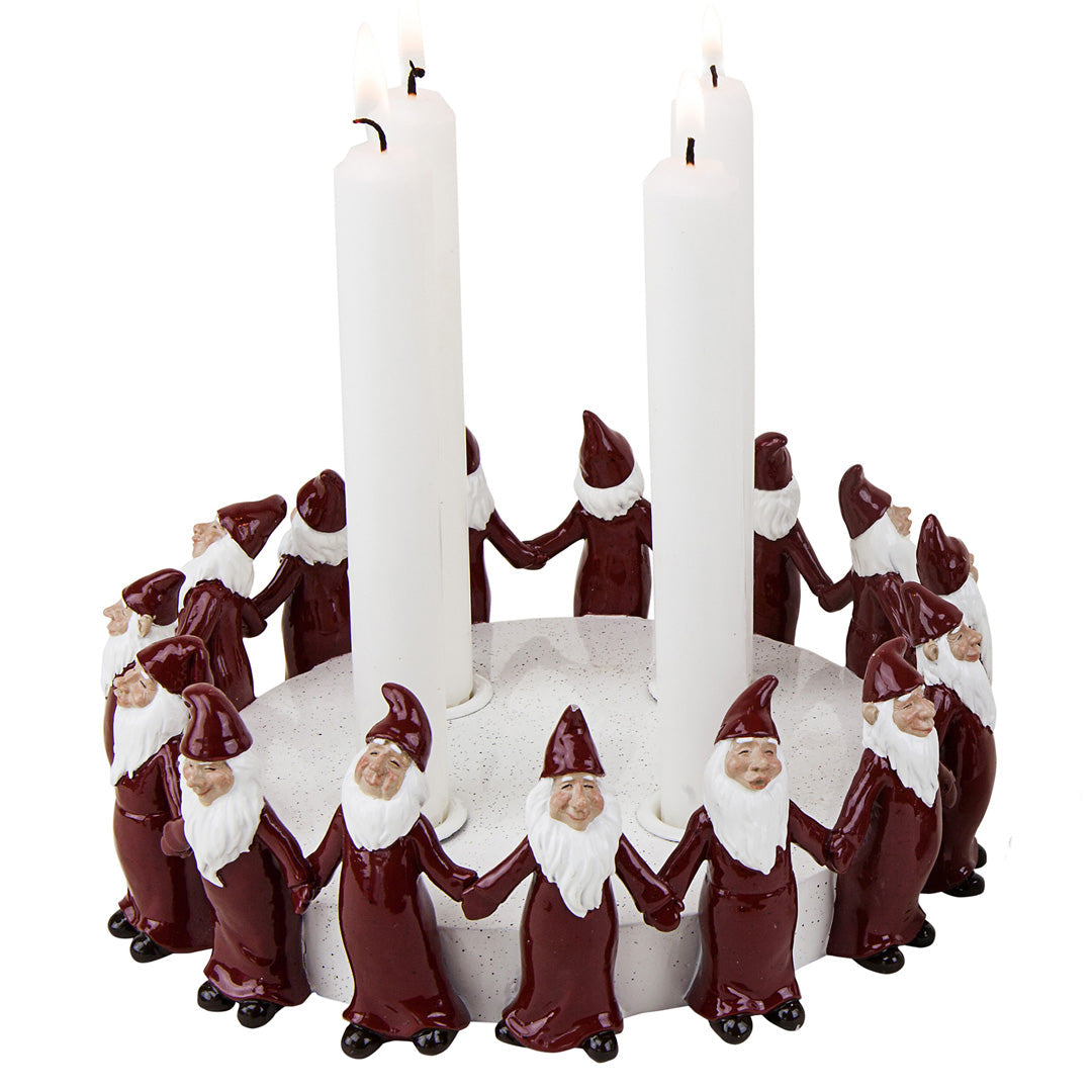 Harvesttime – Adventskerzenhalter mit Weihnachtswichteln, Rot