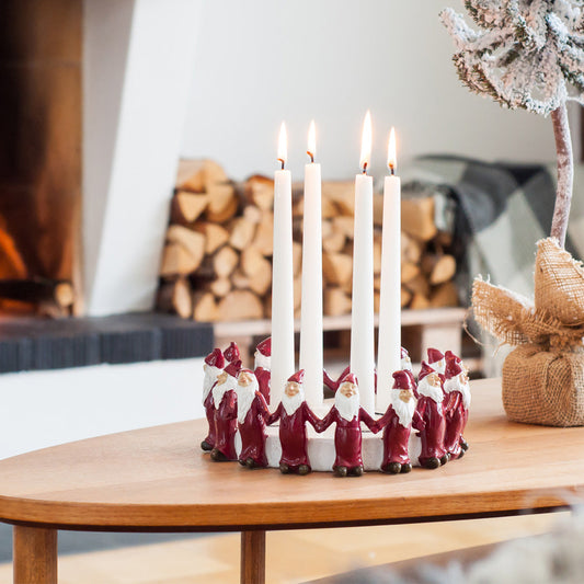 Harvesttime – Adventskerzenhalter mit Weihnachtswichteln, Rot